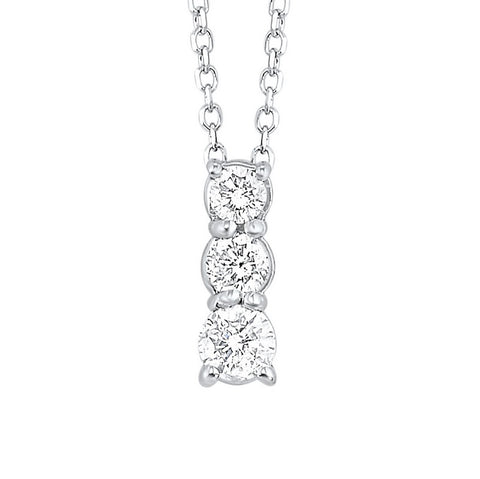 14kw 3 stone prong diamond necklace 1/4ct, fr1034-1p