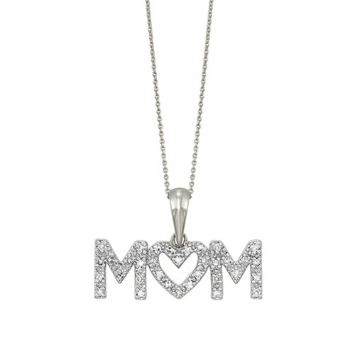 Diamond MOM Pendant In Sterling Silver