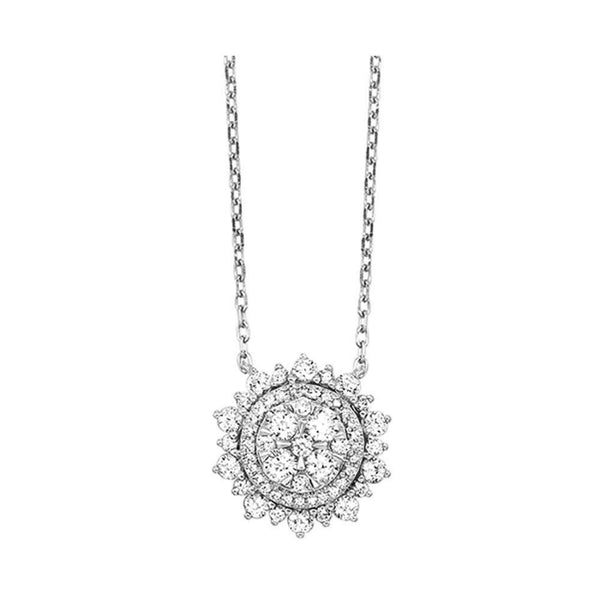 Floral Diamond Pendant Necklace set in 14k White Gold (1ctw)