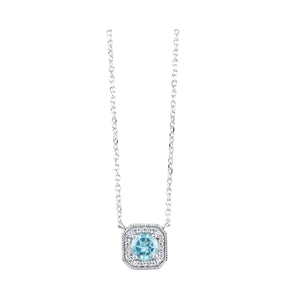 White Gold Diamond & Blue Topaz Fashion Pendant Necklace