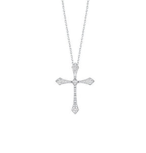 14kw cross shared prong diamond necklace 1/20ct, fr1035-1y