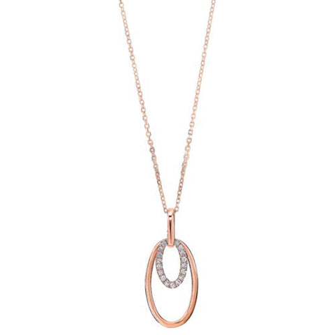 Diamond Double Eternity Oval Anniversary Pendant Necklace In 10K White & Rose Gold (0.10 CTW)