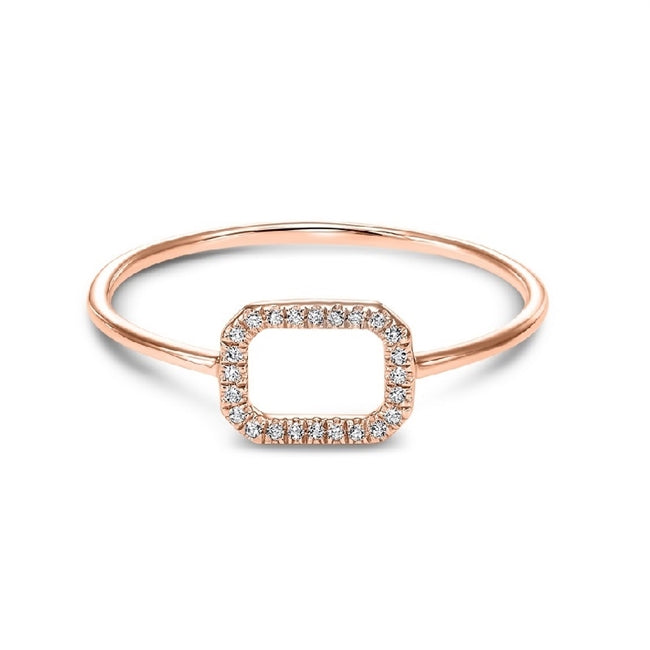 14k Rose Gold Rectangle Diamond Ring