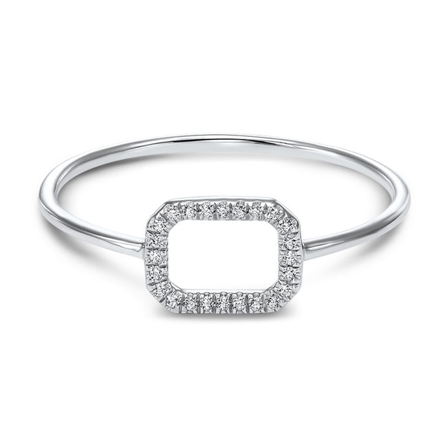 14k White Gold Rectangle Diamond Ring