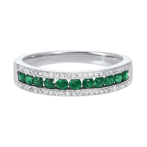 14kw 3 row multi channel diamond & emerald band 1/8ct, rg10054-1wd