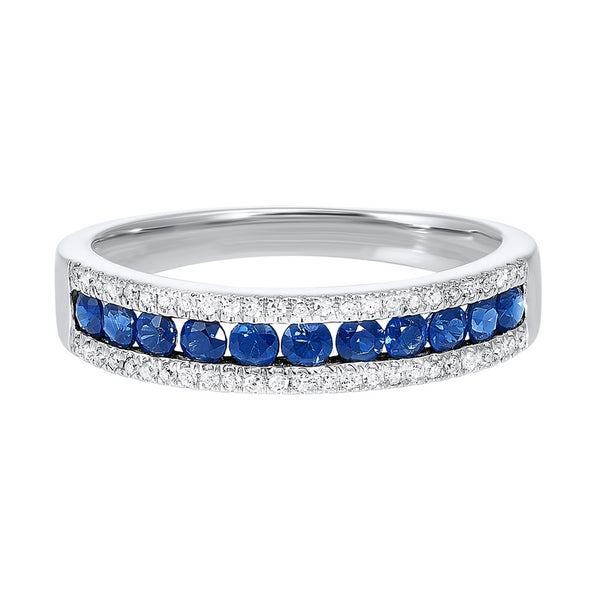 14kw 3 row multi channel diamond & sapphire band 1/8ct, rg10053-4yd