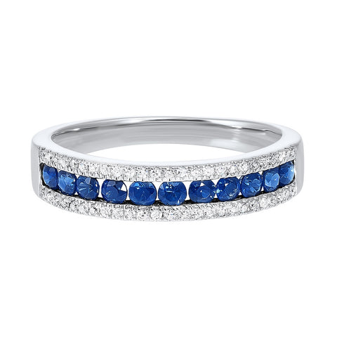14kw 3 row multi channel diamond & sapphire band 1/8ct, rg10053-4yd