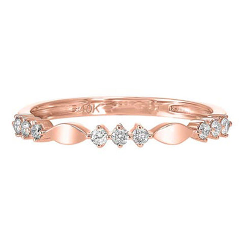 Diamond 3-Stone Marquise Pattern Stackable Ring In 10k Rose Gold (1/7ctw)
