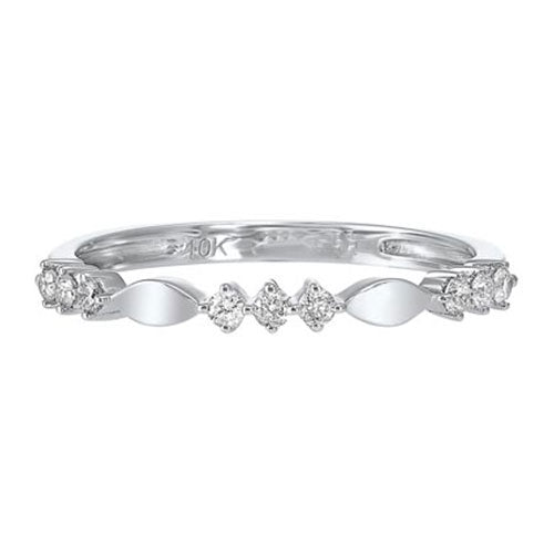 Diamond 3-Stone Marquise Pattern Stackable Ring In 10k White Gold (1/7ctw)