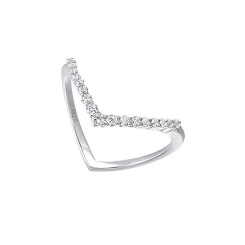 Diamond V-Shaped Stackable Wedding Ring In 10K White Gold (1/4ctw)