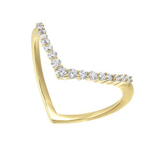 Diamond V-Shaped Stackable Wedding Ring In 10K Yellow Gold (1/4ctw)