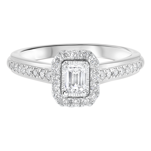 14kw tru ref emerald halo prong ring 3/5ct