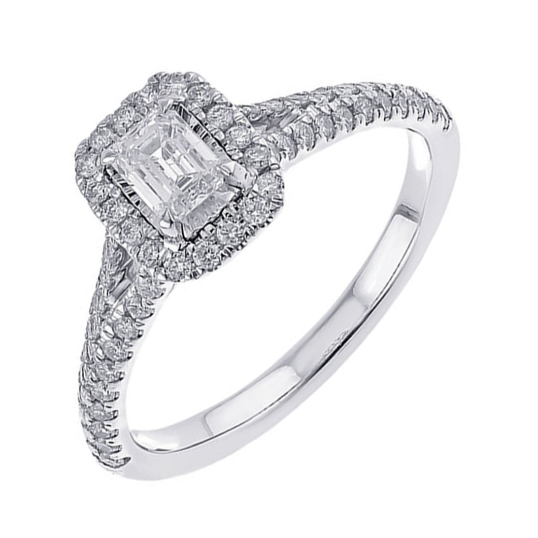 White Gold Diamond Halo Engagement Ring 3/4ctw
