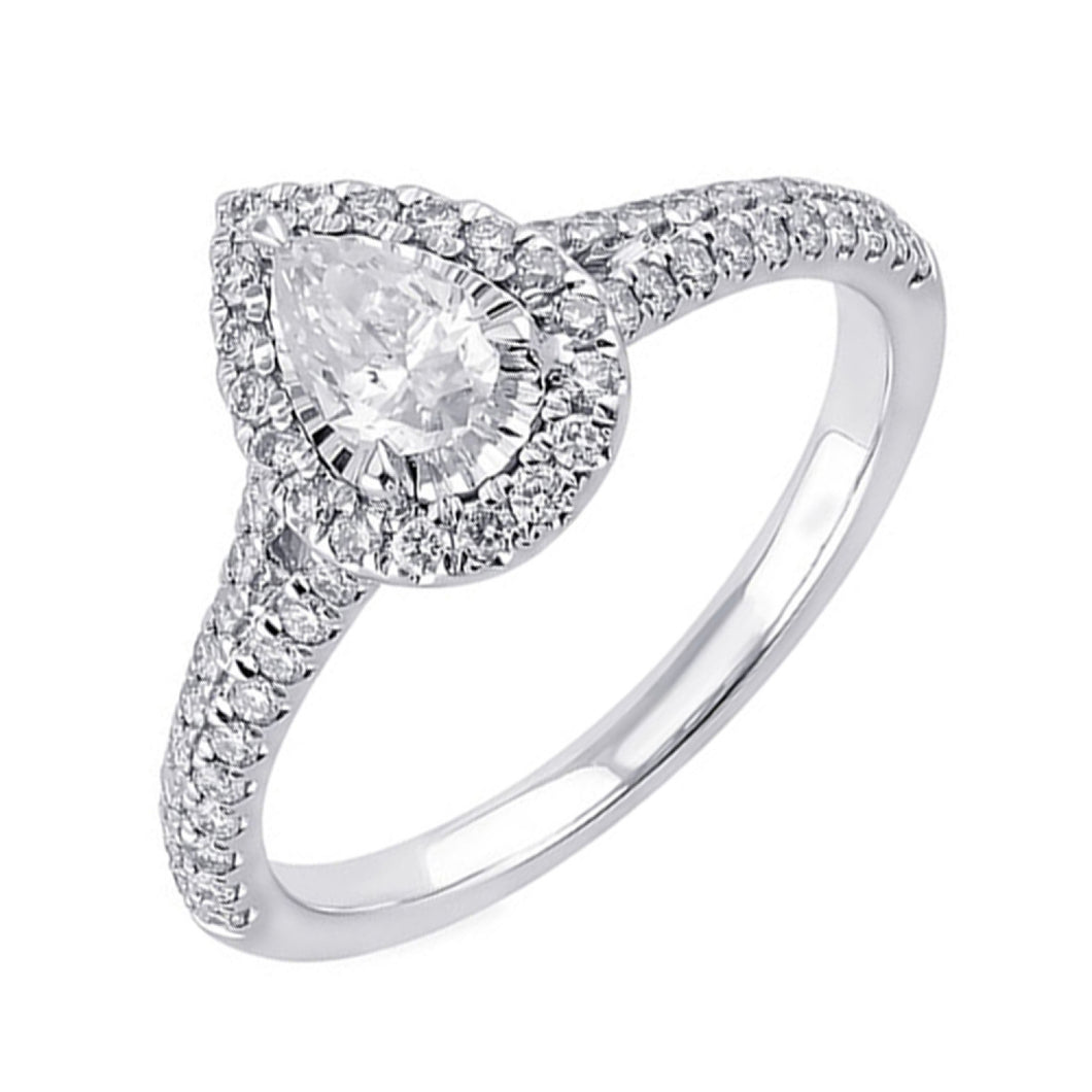 White Gold 3/4ctw Diamond Halo Engagement Ring
