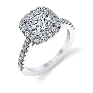 Sylvie Jacalyn Classic Cushion Halo Engagement Ring
