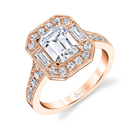 Sylvie Cassie Vintage Emerald Cut Engagement Ring Setting