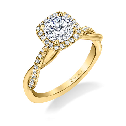 Sylvie Coralie Cushion Cut Modern Halo Diamond Spiral Engagement Ring