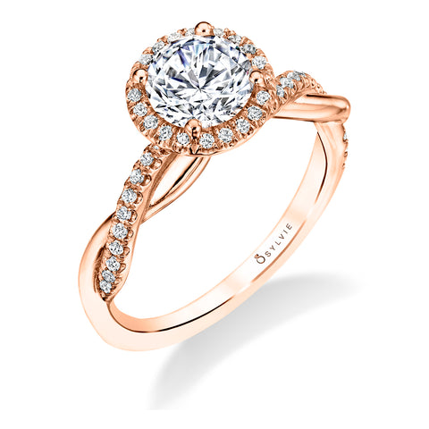 Sylvie Coralie Round Cut Modern Halo Diamond Spiral Engagement Ring Setting