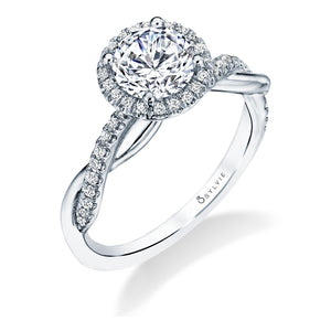 Sylvie Coralie Round Cut Modern Halo Diamond Spiral Engagement Ring
