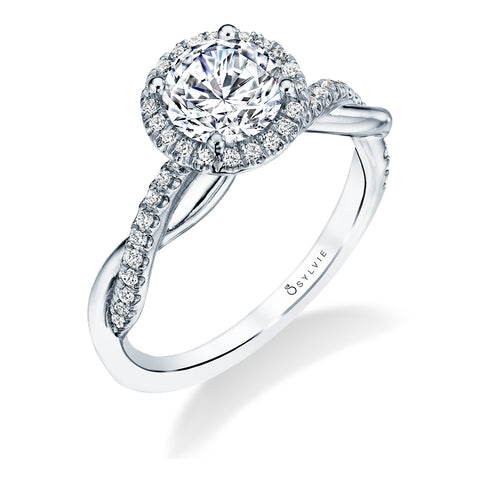 Sylvie Coralie Round Cut Modern Halo Diamond Spiral Engagement Ring Setting