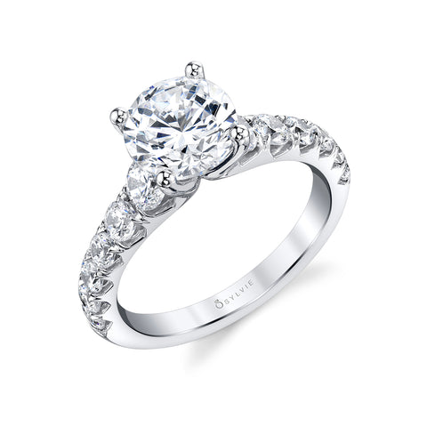 Sylvie Andrea Round Cut Wide Band Classic Diamond Engagement Ring