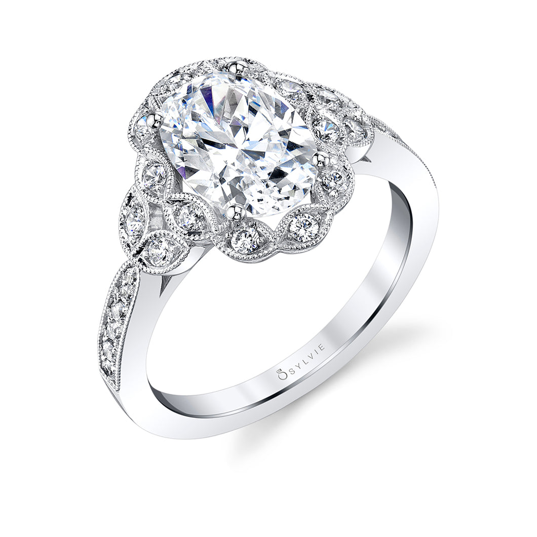 Sylvie Candide Oval Halo Engagement Ring