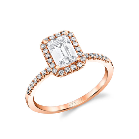 Sylvie Designed Emerald Cut Halo Engagement Ring