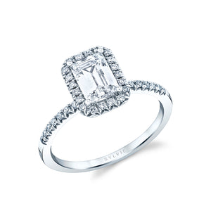 Sylvie Designed Emerald Cut Halo Engagement Ring