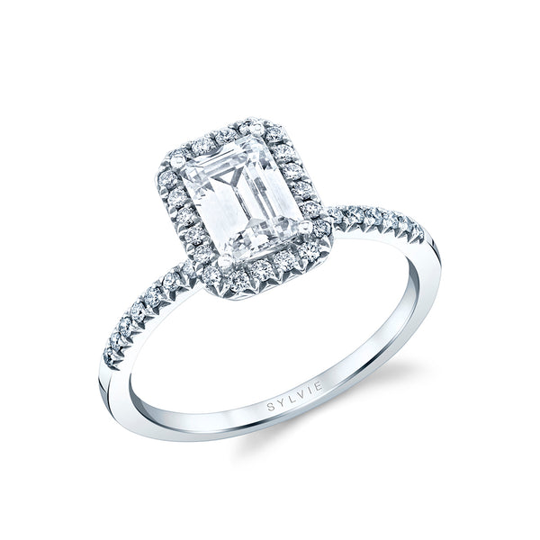 Sylvie Designed Emerald Cut Halo Engagement Ring Setting
