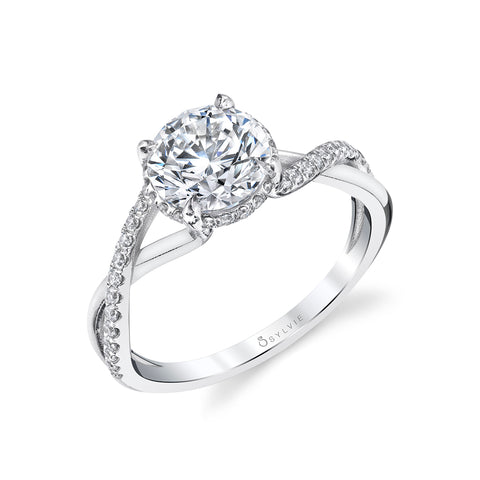 Sylvie Amahle Hidden Halo Spiral Band Round Diamond Engagement Ring