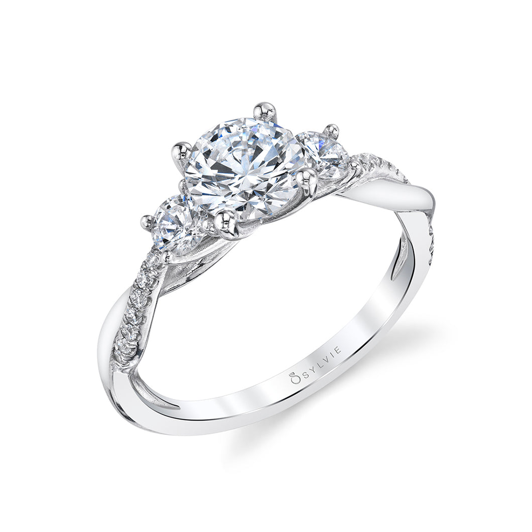 Sylvie Evangeline Round Cut Three Stone Twist Engagement Ring