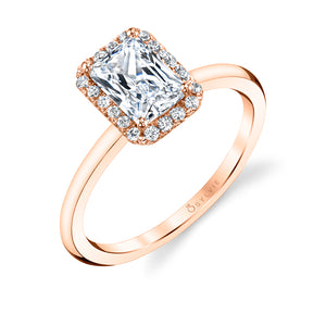 Sylvie Elsie Emerald Cut Solitaire Halo Engagement Ring