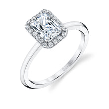 Load image into Gallery viewer, Sylvie Elsie Emerald Cut Solitaire Halo Engagement Ring