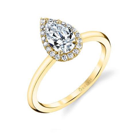Sylvie Elsie Pear or Round Cut Solitaire Halo Engagement Ring