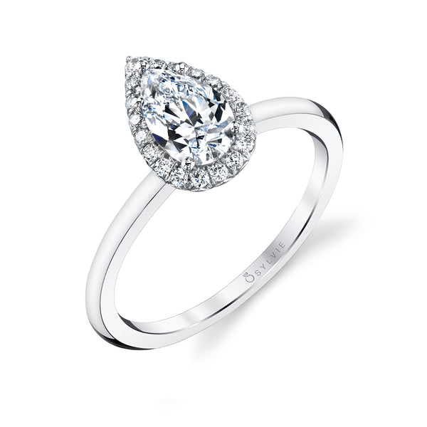 Sylvie Elsie Pear or Round Cut Solitaire Halo Engagement Ring Setting