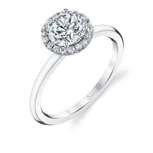 Sylvie Elsie Pear or Round Cut Solitaire Halo Engagement Ring