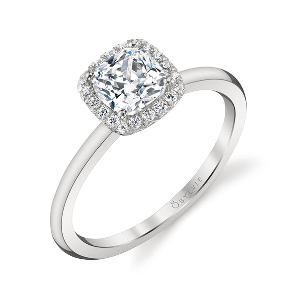 Sylvie Elsie Cushion Cut Solitaire Halo Engagement Ring Setting