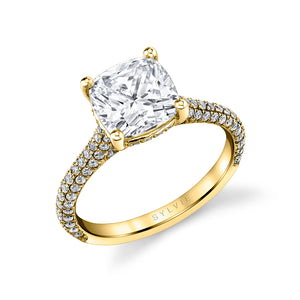 Sylvie Peighton Cushion Cut Hidden Halo Pave Engagement Ring