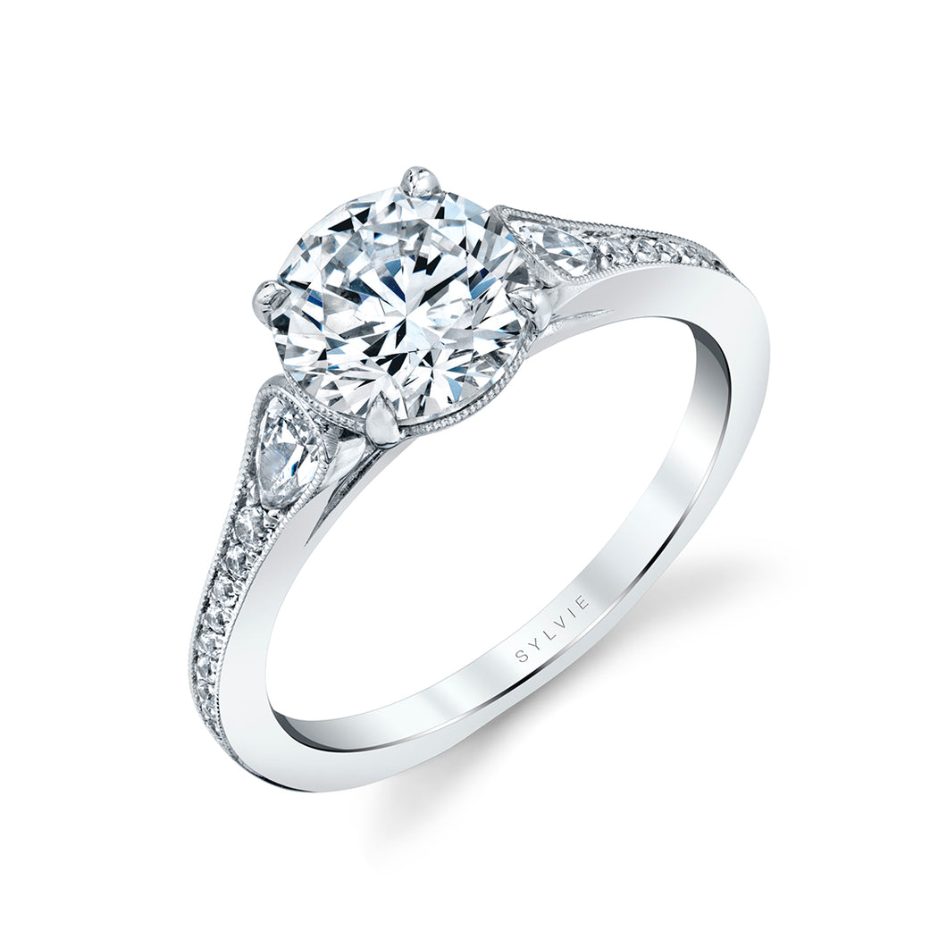 Sylvie Esmeralda Round Three Stone Engagement Ring