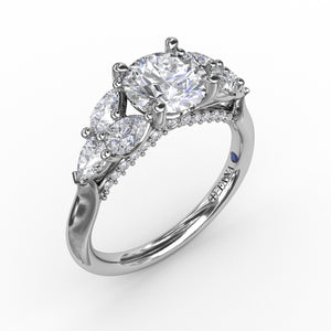 Floral Multi-Stone Engagement Ring With Diamond Leaves