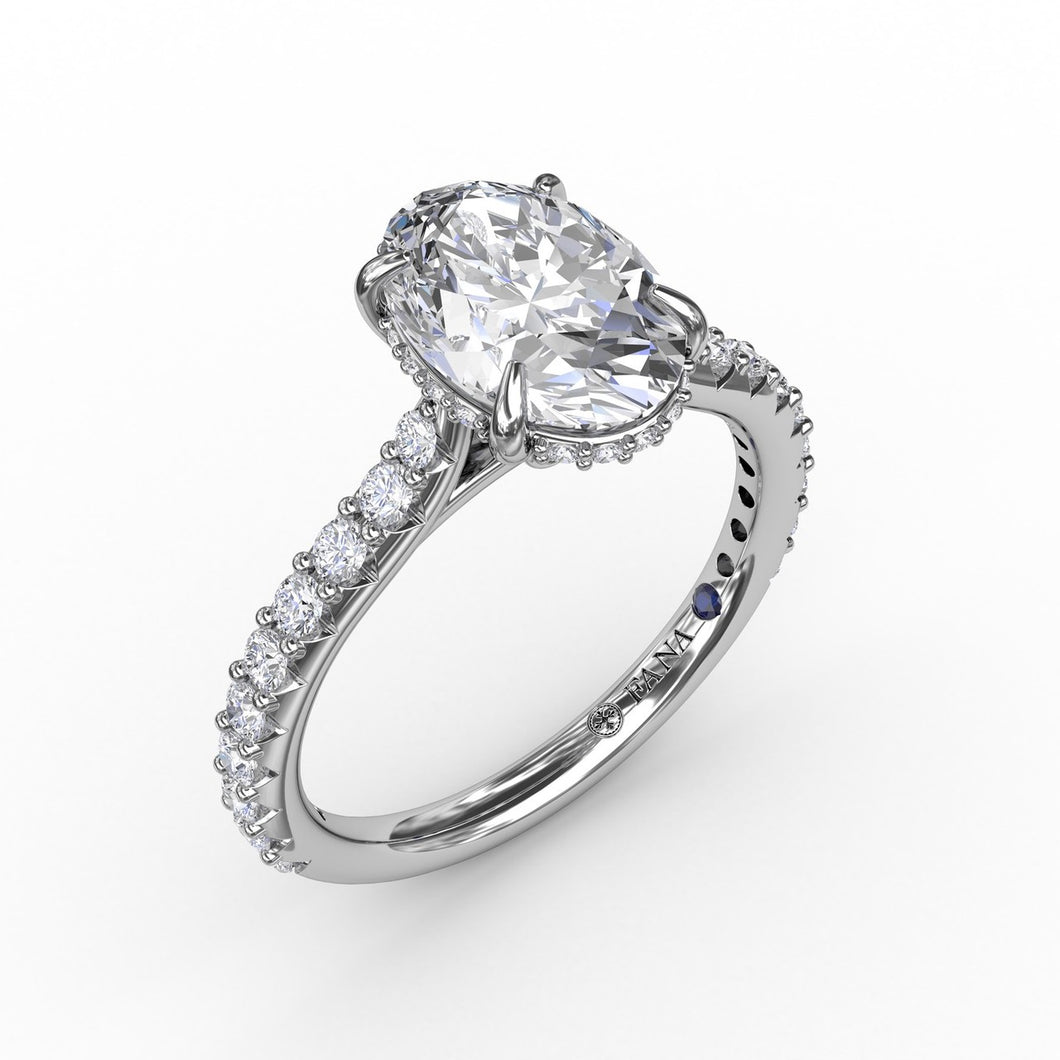 Classic Oval Diamond Solitaire Engagement Ring With Hidden Pavé Halo