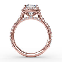 Load image into Gallery viewer, Contemporary Round Diamond Halo Engagement Ring With Geometric Details