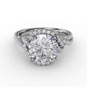 Contemporary Round Diamond Halo Engagement Ring With Twisted Shank