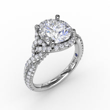 Load image into Gallery viewer, Contemporary Round Diamond Halo Engagement Ring With Twisted Shank