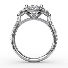 Load image into Gallery viewer, Oval Diamond Halo Engagement Ring With Pear-Shape Diamond Side Stones