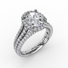 Load image into Gallery viewer, Oval Diamond Halo Engagement Ring With Triple-Row Diamond Band