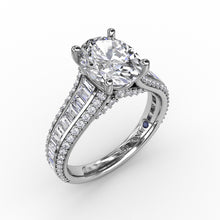 Load image into Gallery viewer, Oval Diamond Solitaire Engagement Ring With Baguettes and Pavé