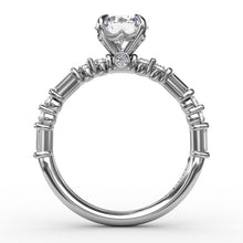 Load image into Gallery viewer, Contemporary Diamond Solitaire Engagement Ring With Baguettes and Round Diamond Accents