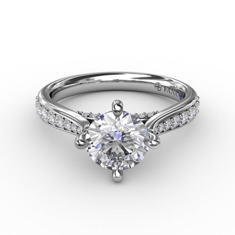 Contemporary Diamond Solitaire Engagement Ring With Tapered Diamond Band