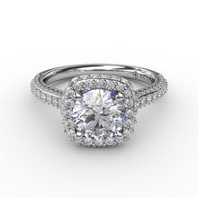Load image into Gallery viewer, Cushion-Shaped Waterfall Halo Engagement Ring With Pavé Band